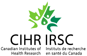 Canadian Institutes of Health Research logo, the letters 'CIHR' over a green leaf.