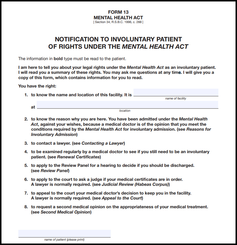 Mental Health Act - Form 13